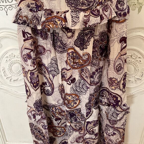 Band of the Free Liliane Paisley Maxi Dress Cream Purple Tiered Size M NWT - Picture 7 of 15